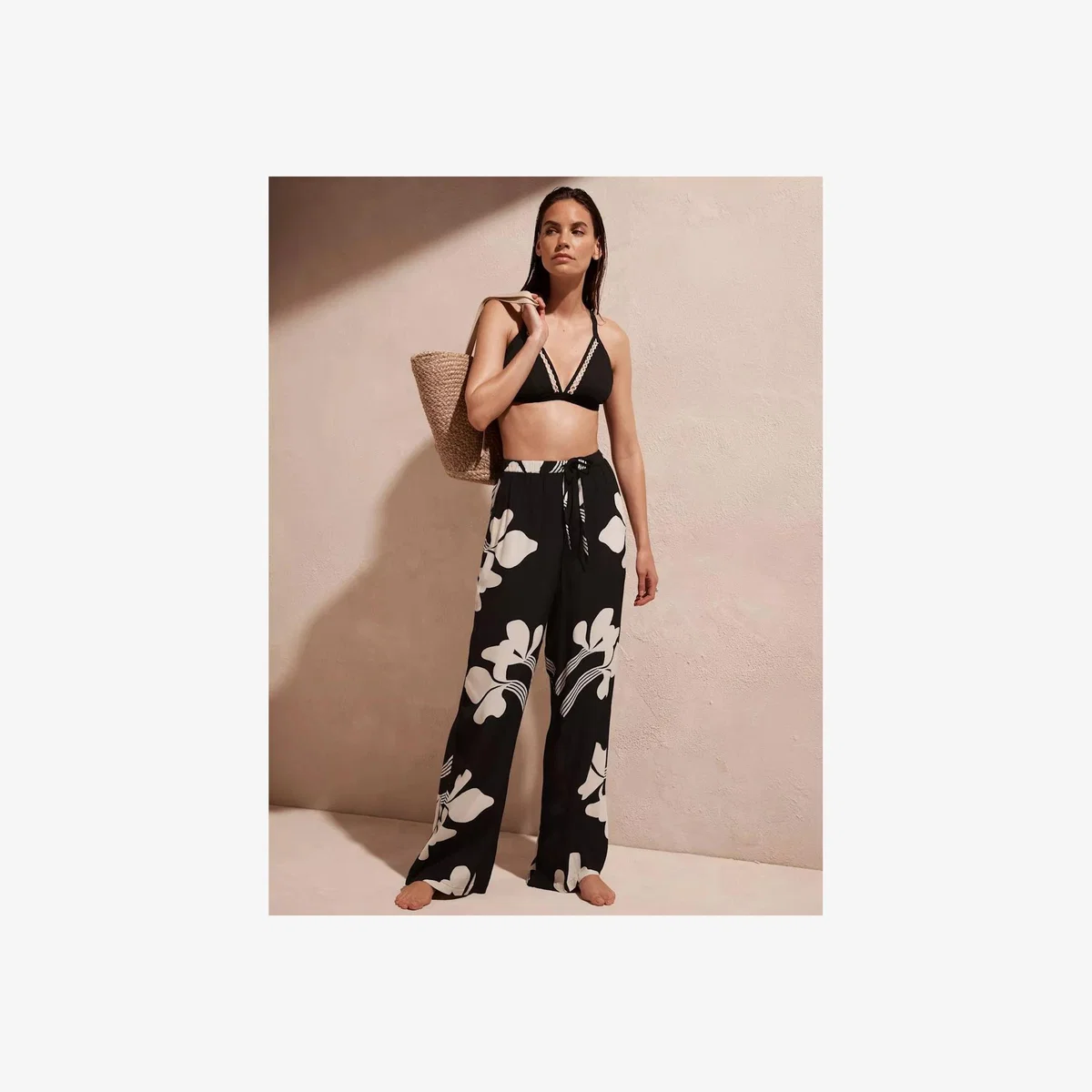 Mint Velvet High Waist Graphic Print Trousers, Black/White – image 1