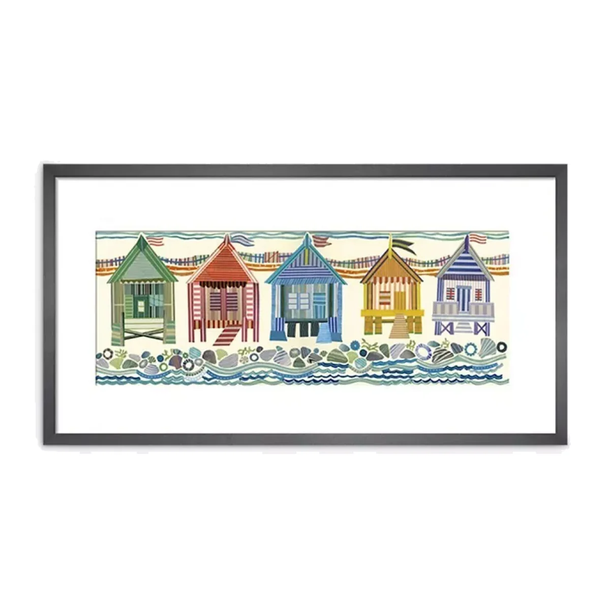 Jane Robbins - 'Seaside' Wood Framed Print & Mount, 32 x 62cm, Multi