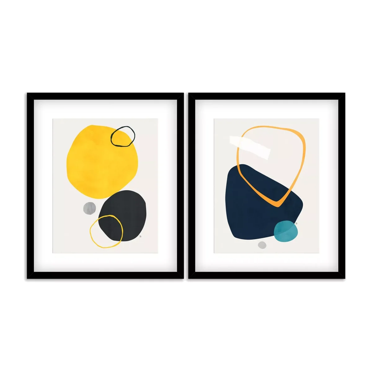 Tracie Andrews - 'Raj & Silon' Abstract Framed Print, Set of 2, 63.4 x 53.4cm, Yellow/Black