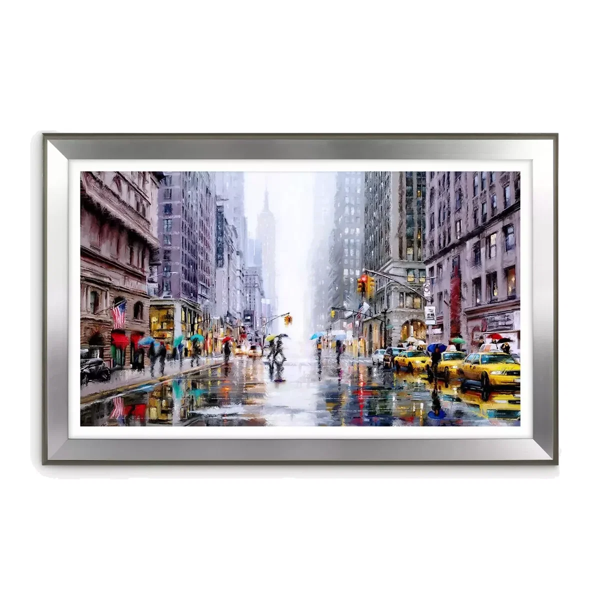 Richard Macneil - 'Rainfall on Fifth Avenue New York' Framed Print & Mount, 72 x 112cm, Multi – image 1