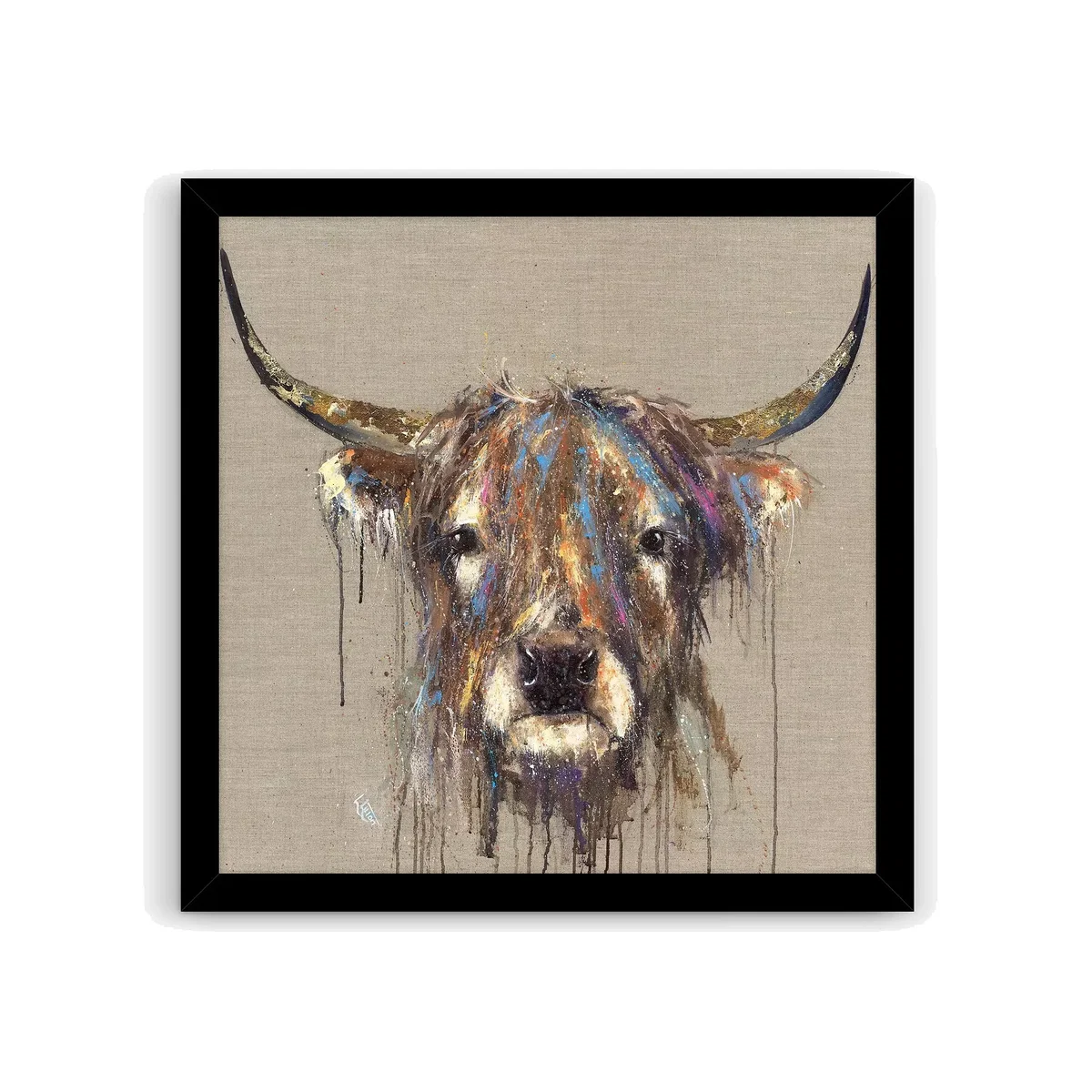 Louise Luton - 'Faithful' Highland Cow Framed Print, 54.5 x 54.5cm, Brown