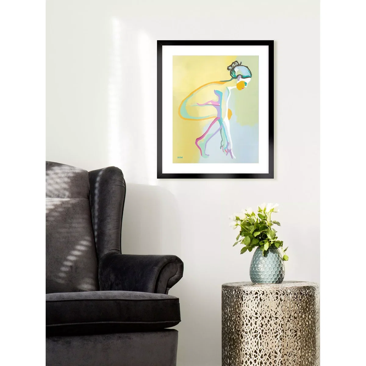 Andrew Orton - 'Female Nude III' Framed Print & Mount, 63.5 x 53.5cm, Yellow/Multi – image 2