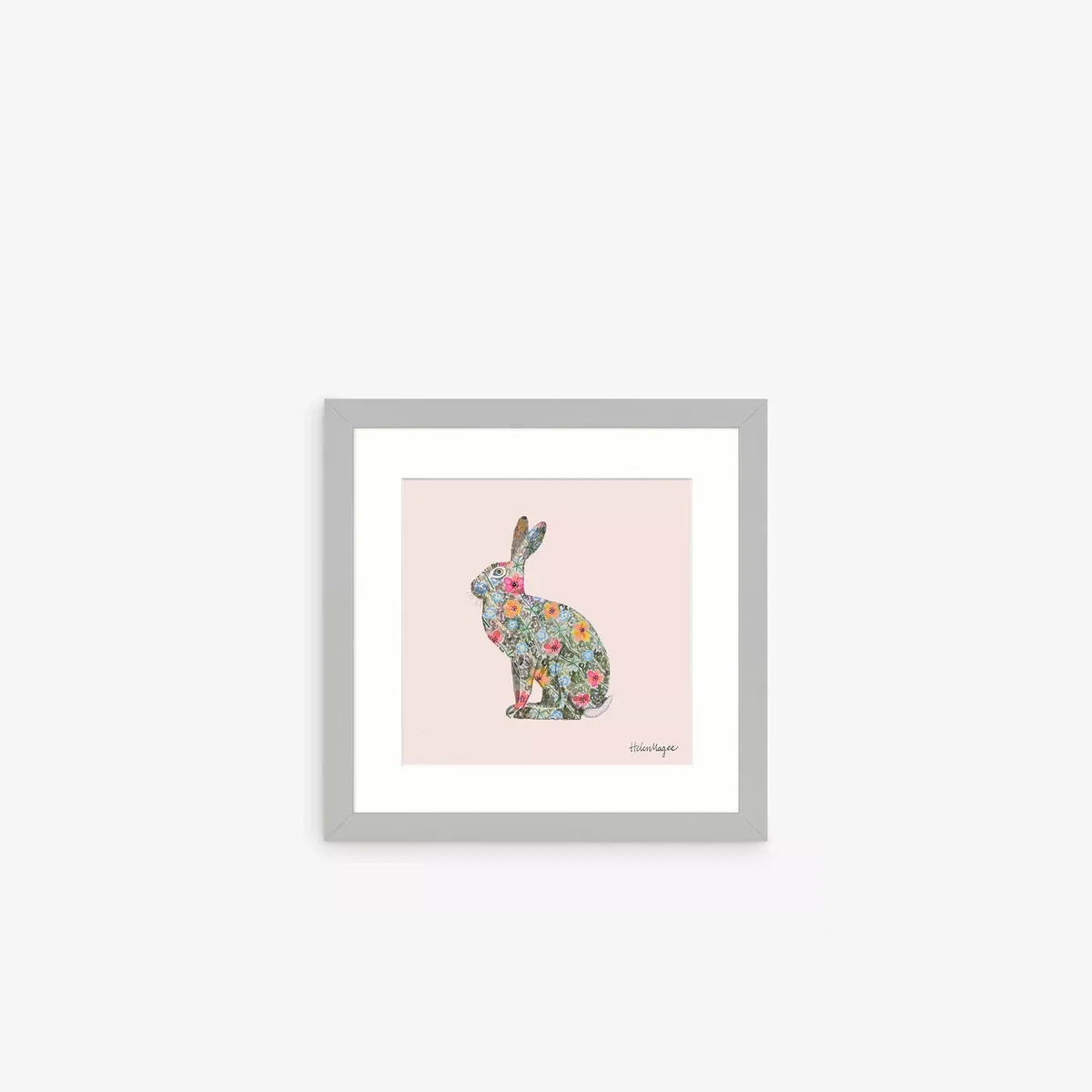 Helen Magee - Hairy Fruit Hare Framed Print & Mount, 33.5 x 33.5cm, Pink/Multi