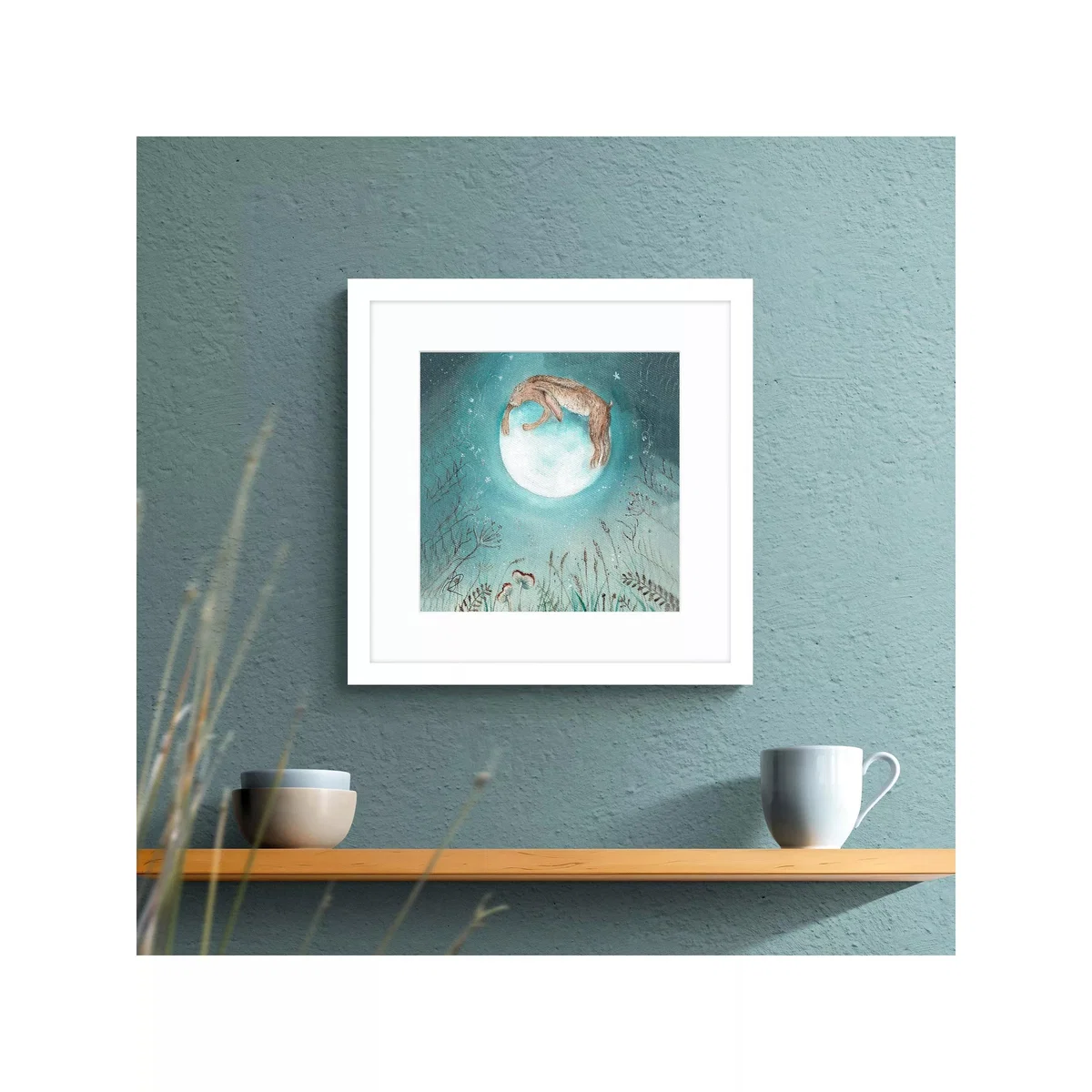 John Lewis Sarah Reilly 'Hugging the Moon' Framed Print & Mount, 43.5 x 43.5cm, Blue – image 2