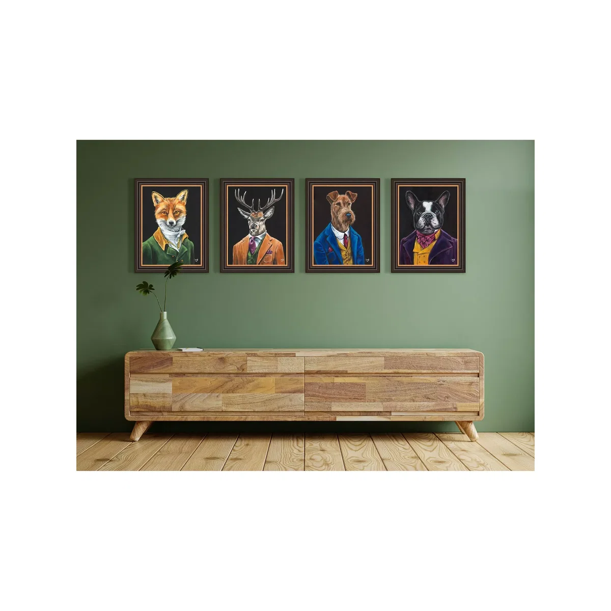 Louise Brown - 'Dapper Fox' Framed Print, Green/Multi – image 2