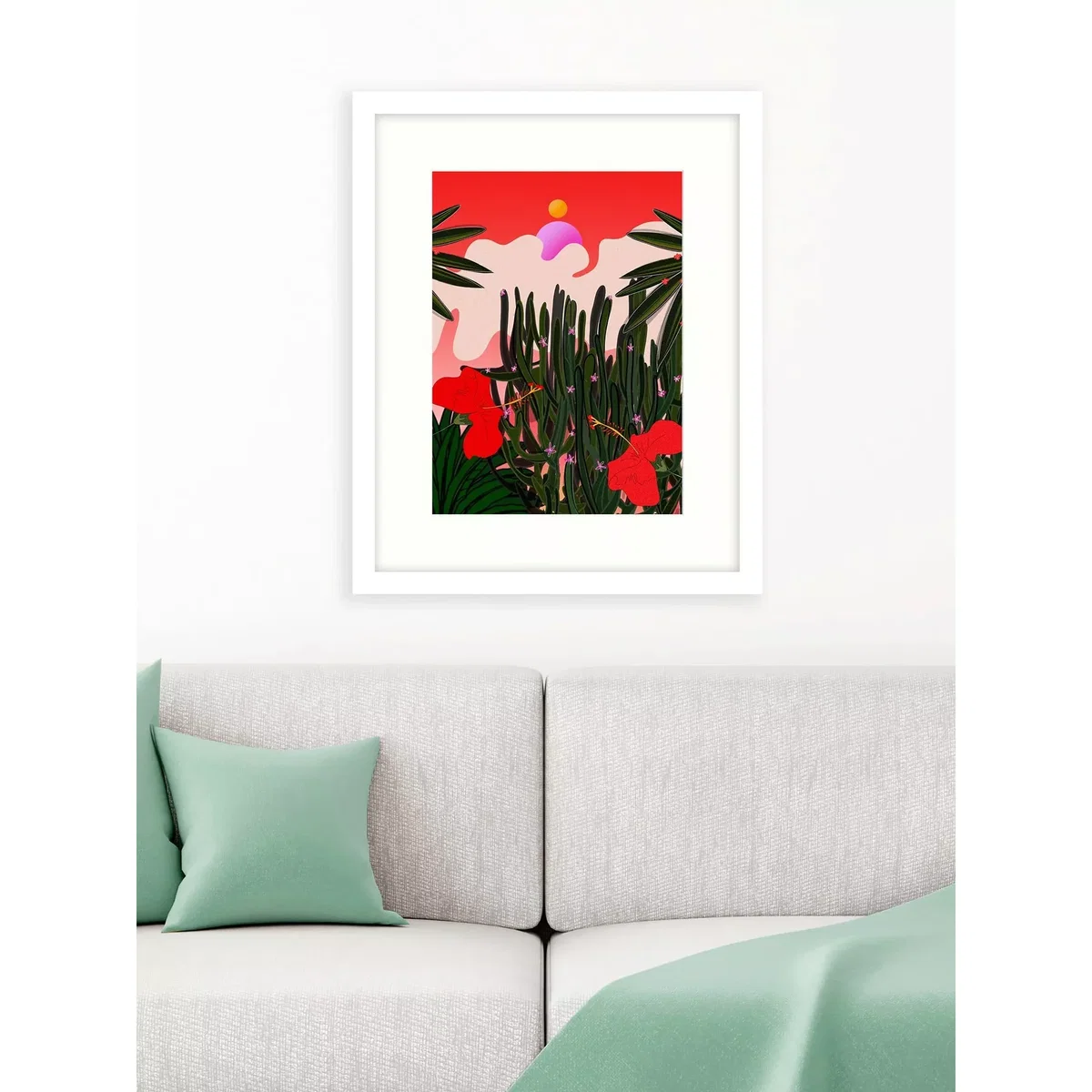 Meera Knowles - 'Desert Flower Indian Summer' Framed Print & Mount, 53.5 x 43.5cm, Red/Multi – image 2