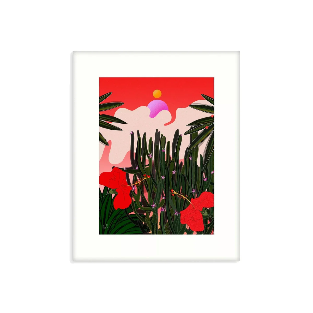 Meera Knowles - 'Desert Flower Indian Summer' Framed Print & Mount, 53.5 x 43.5cm, Red/Multi – image 1