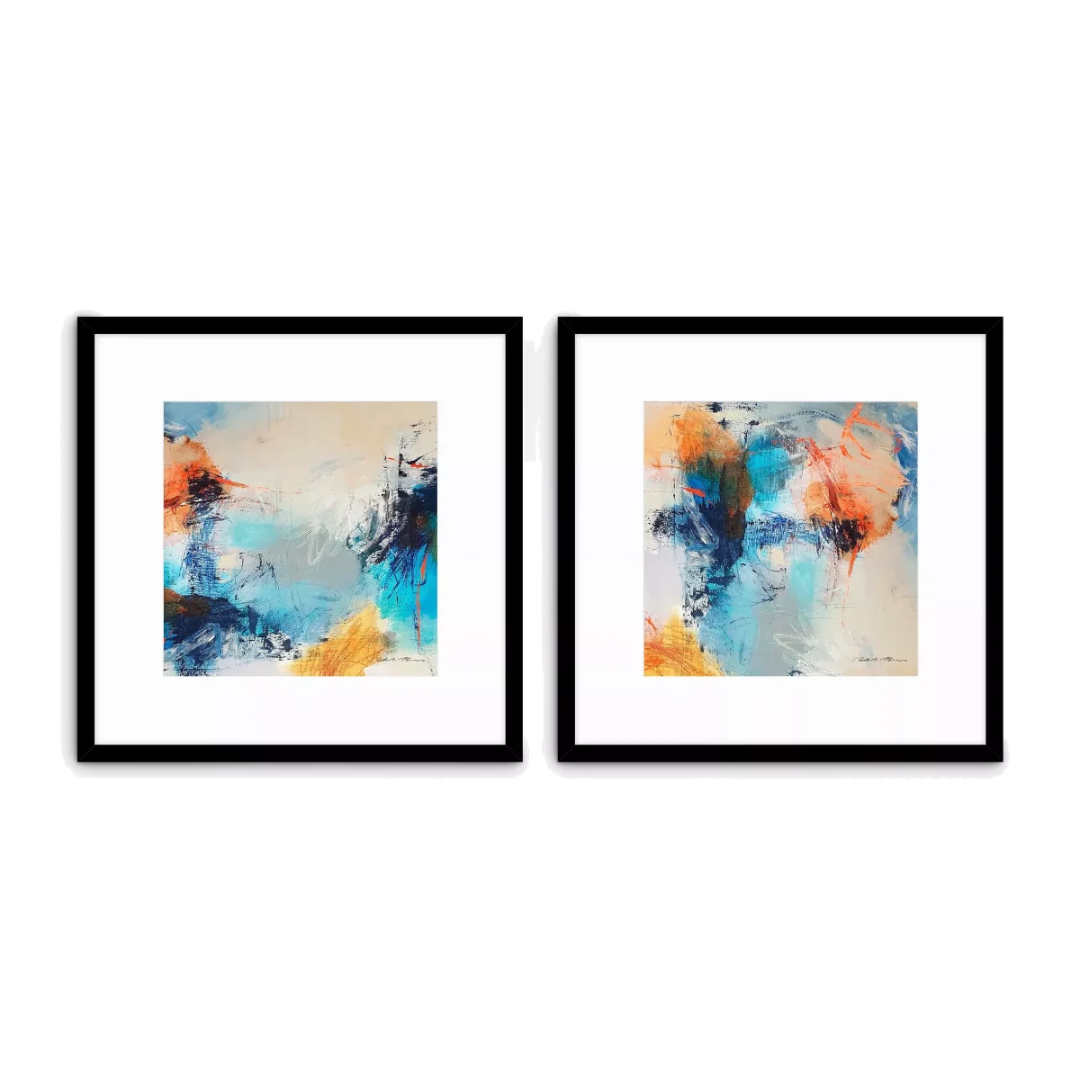 Natasha Barnes - 'Promise' Abstract Framed Print & Mount, Set of 2, 61.5 x 61.5cm, Blue/Multi – image 1