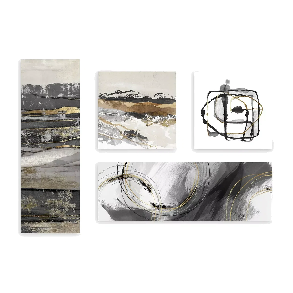 PI Studio - 'Tela' Abstract Canvas Prints, Set of 4, 90 x 30cm, Grey