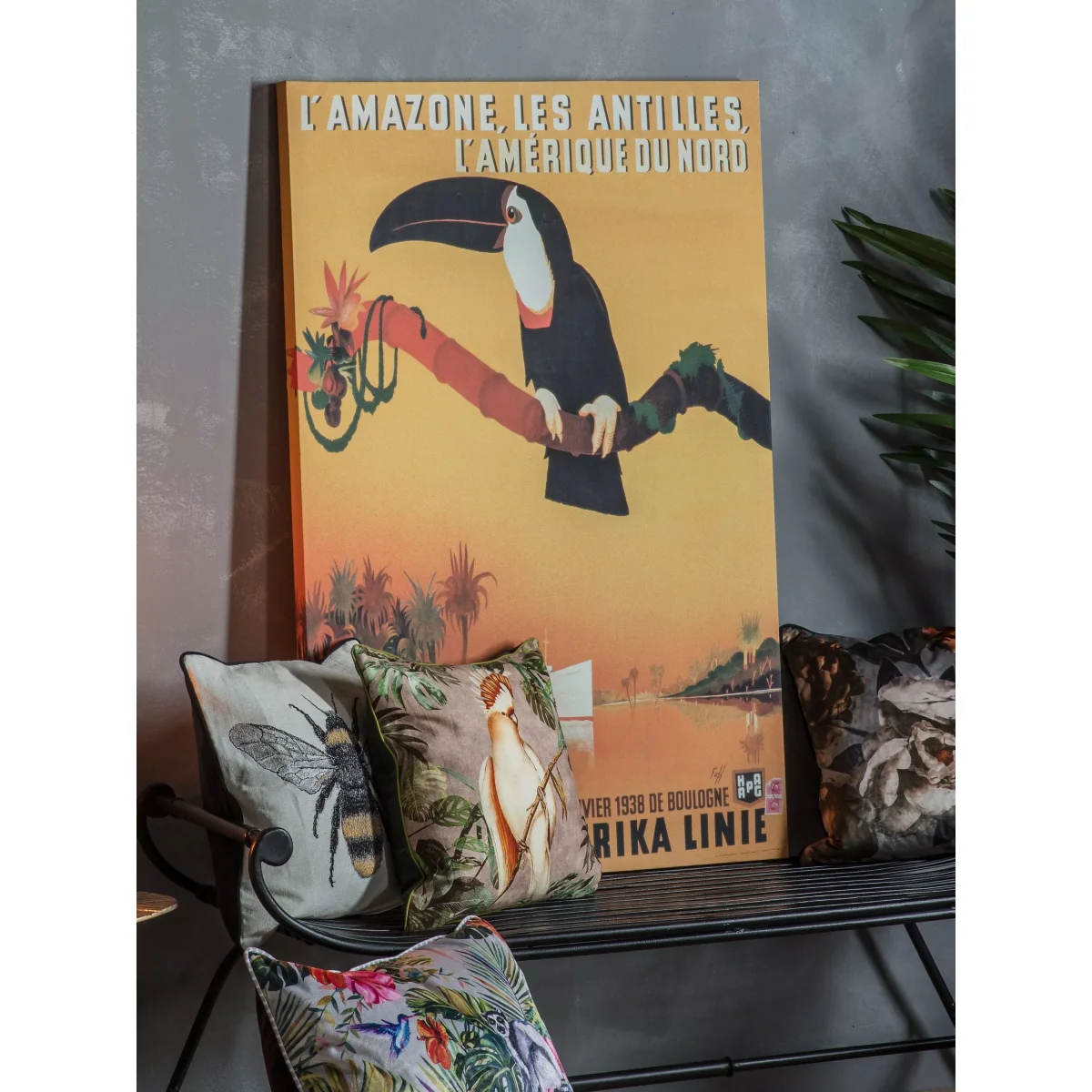 L'Amazone Toucan Vintage Travel Poster Canvas Print, 120 x 80cm, Yellow/Multi – image 2