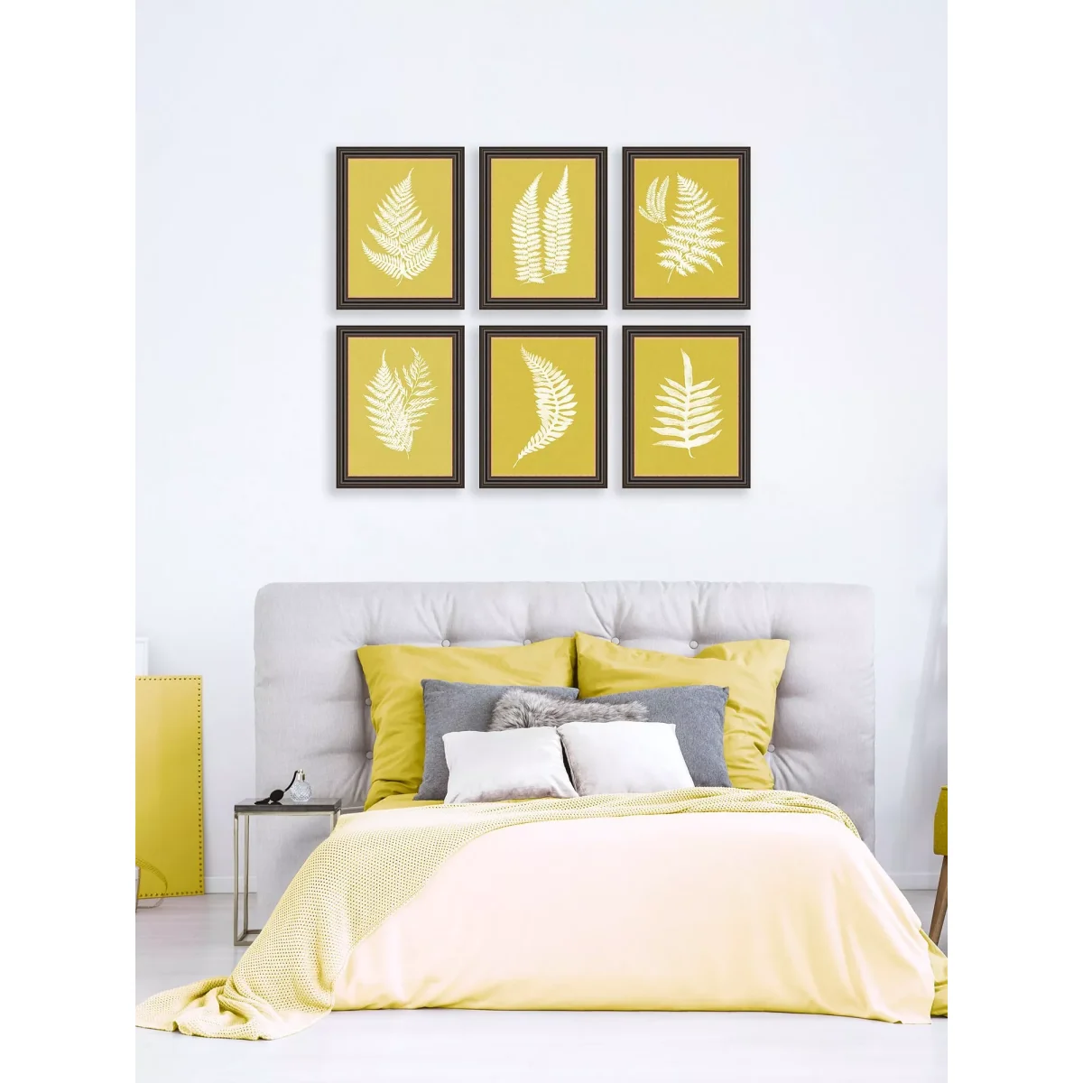 'Ochre Ferns' Framed Prints, Set of 6, 37 x 31cm, Ochre – image 2