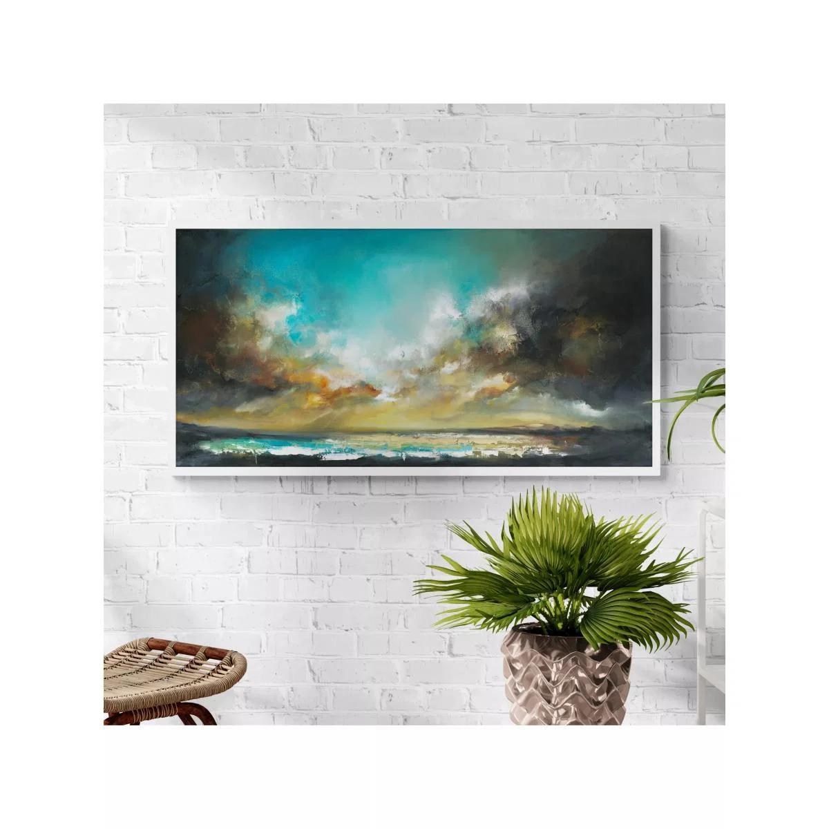 Anna Schofield - 'Turquoise Blaze' Embellished Framed Print, 64.5 x 124.5cm, Blue/Multi – image 2