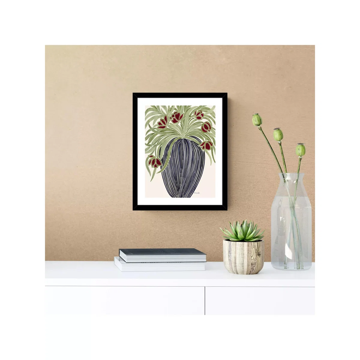 John Lewis La Poire 'May Tulips' Framed Print & Mount, 32 x 26cm, Green/Black – image 2