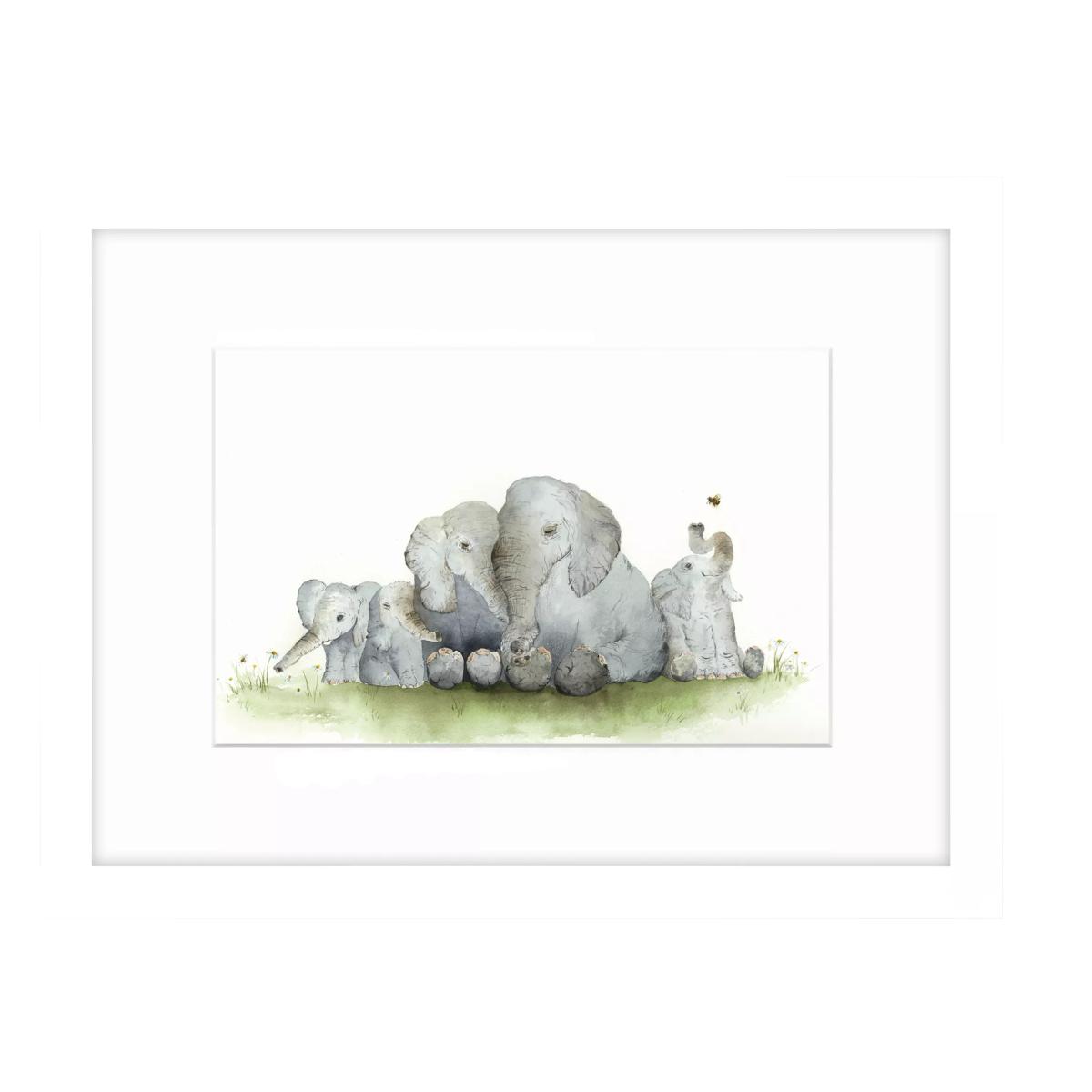 John Lewis Sarah Reilly 'Elephant Family' Framed Print & Mount, 33.5 x 43.5cm, White – image 1