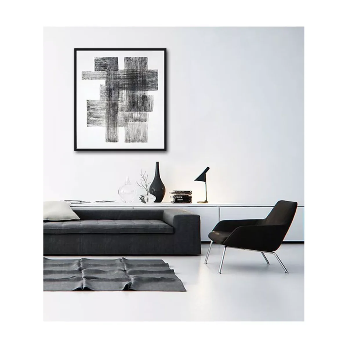 Blackout - Hand-Painted Textured Monochrome Abstract Framed Canvas, 90 x 100cm, Black/White – image 3