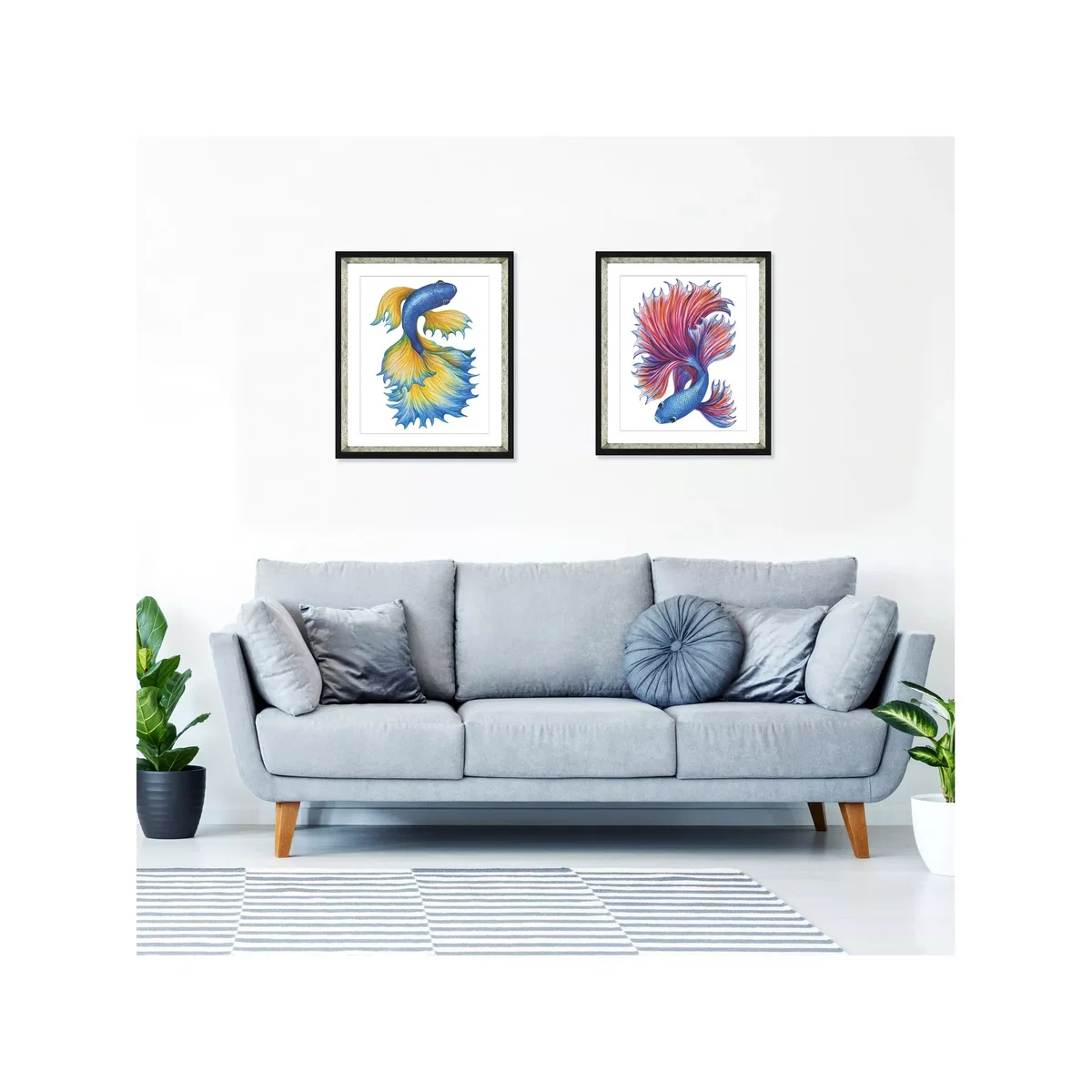Fancy Fish 2 - Framed Print & Mount, 56 x 46cm, Red/Blue – image 3