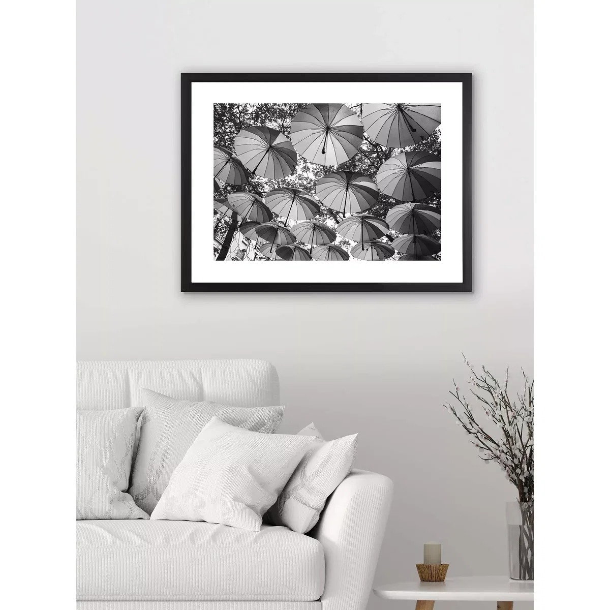 Umbrellas Framed Print & Mount, 65.5 x 85.5, Black/White – image 2