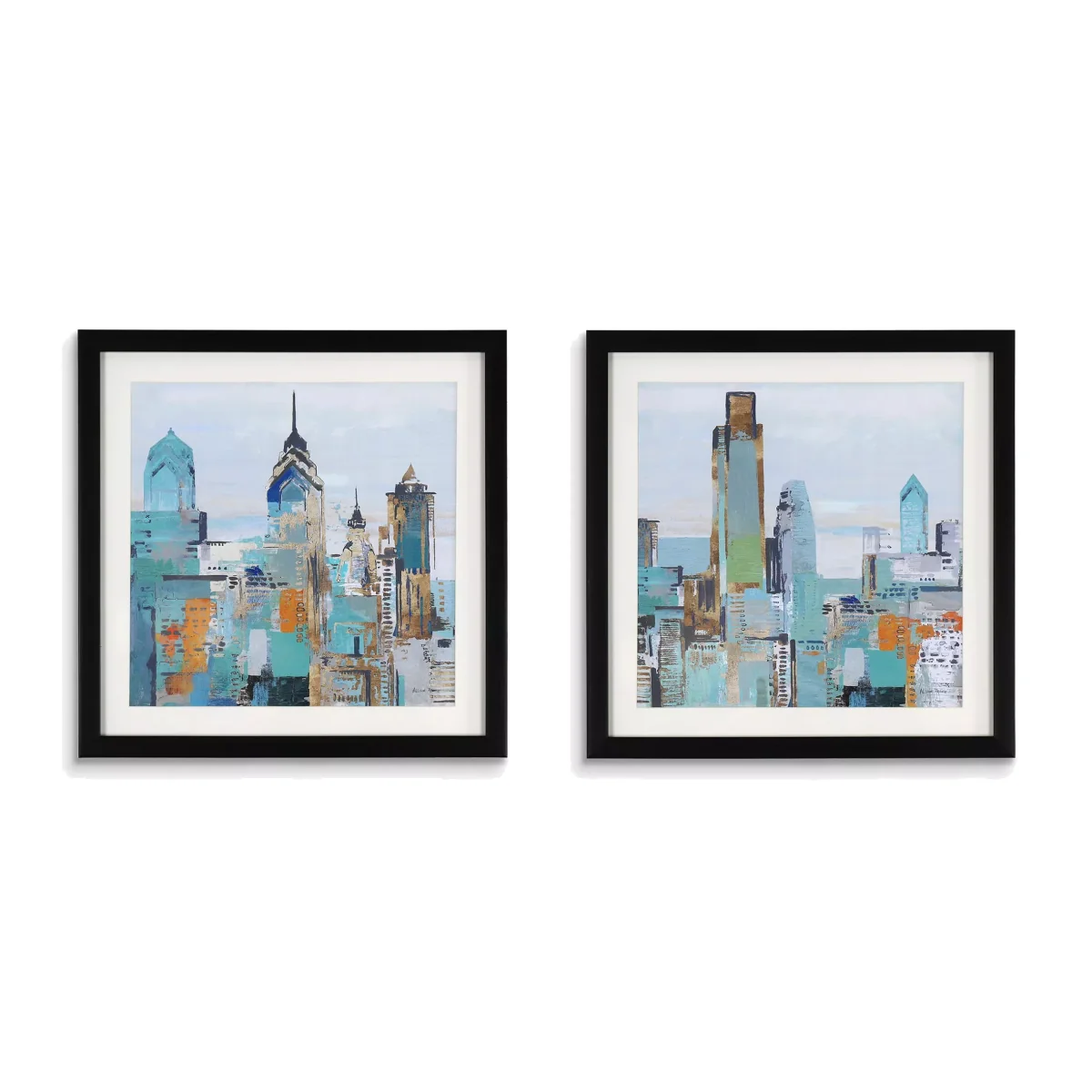 Allison Pearce - New York Skyline Framed Print & Mount, Set of 2, 30 x 30cm, Blue/Multi