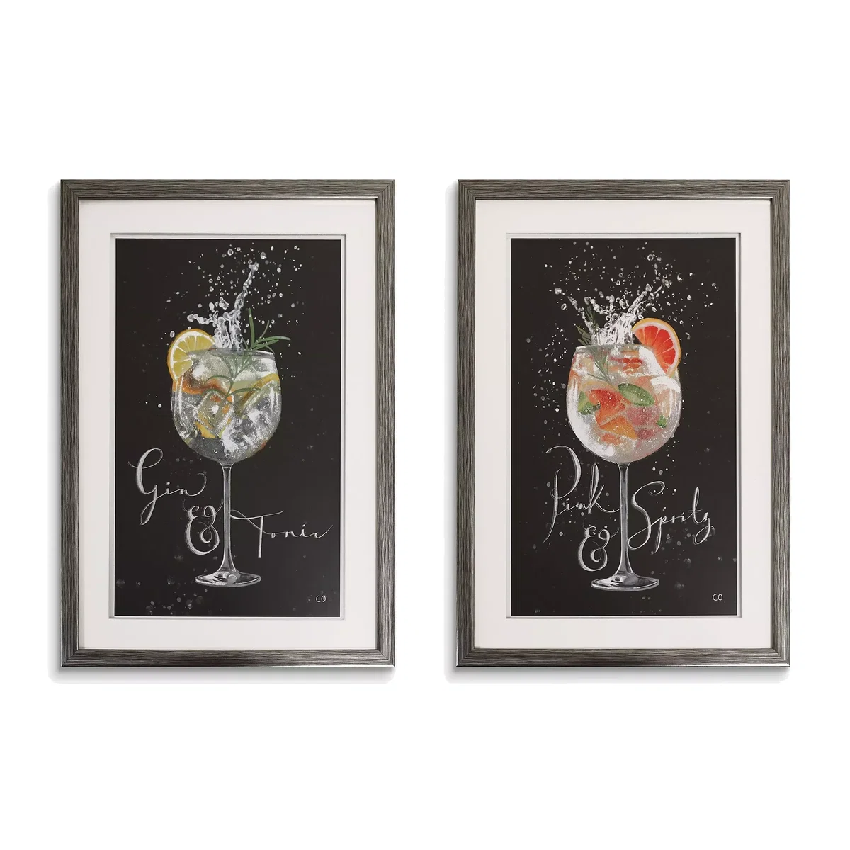 Charlotte Oakley - Cocktails Embellished Framed Print & Mount, Set of 2, 40 x 30cm, Black/Multi