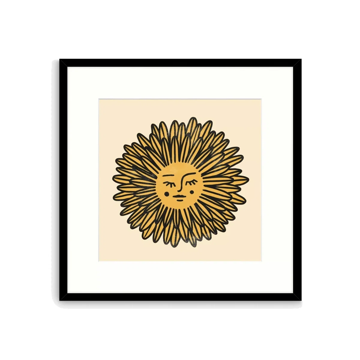 Emma Scarvey - 'Flower Face' Framed Print & Mount, 42 x 42cm, Yellow – image 1