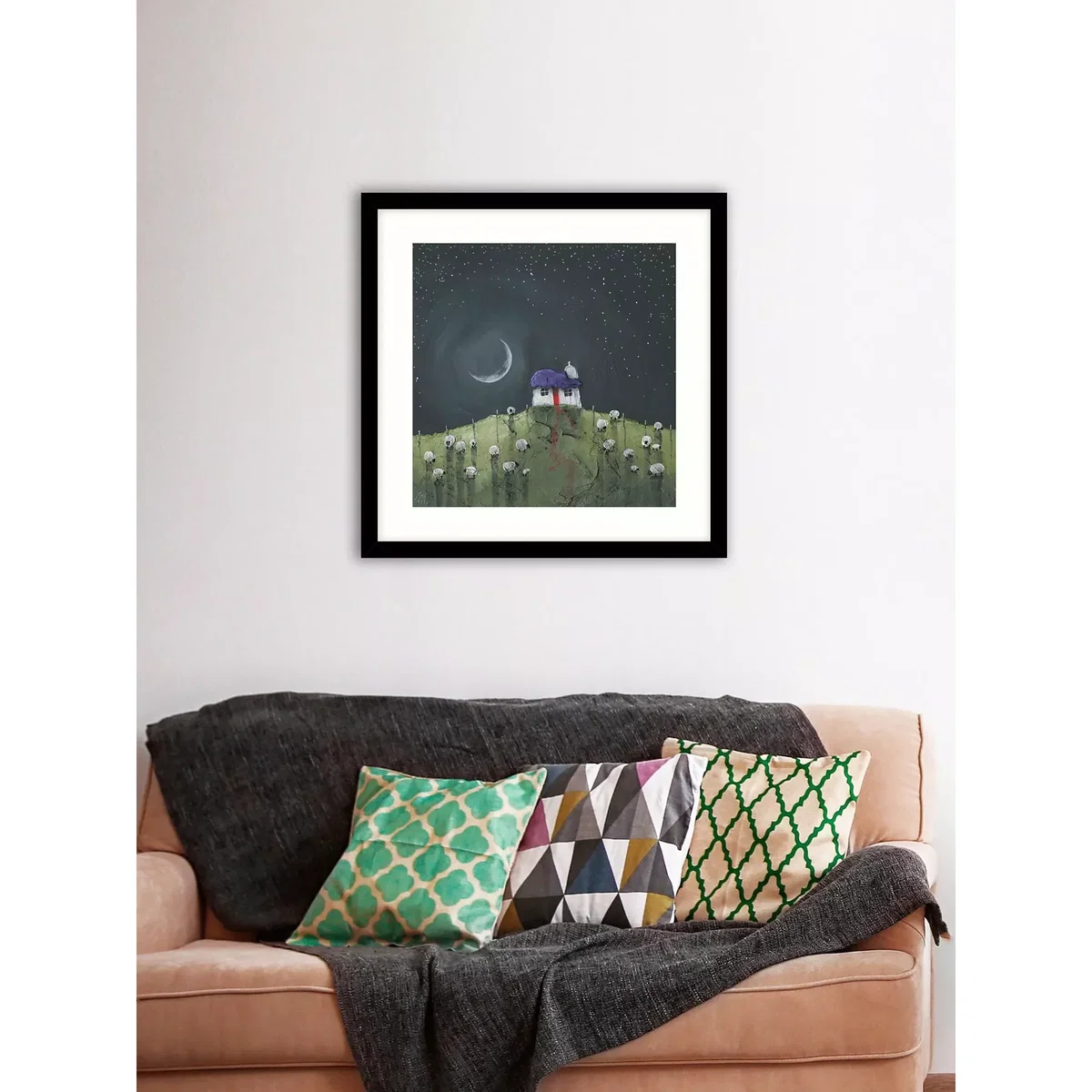 Geoff Beckett - 'Moonlit Flock' Framed Print, 61.5 x 61.5cm, Green/Multi – image 2