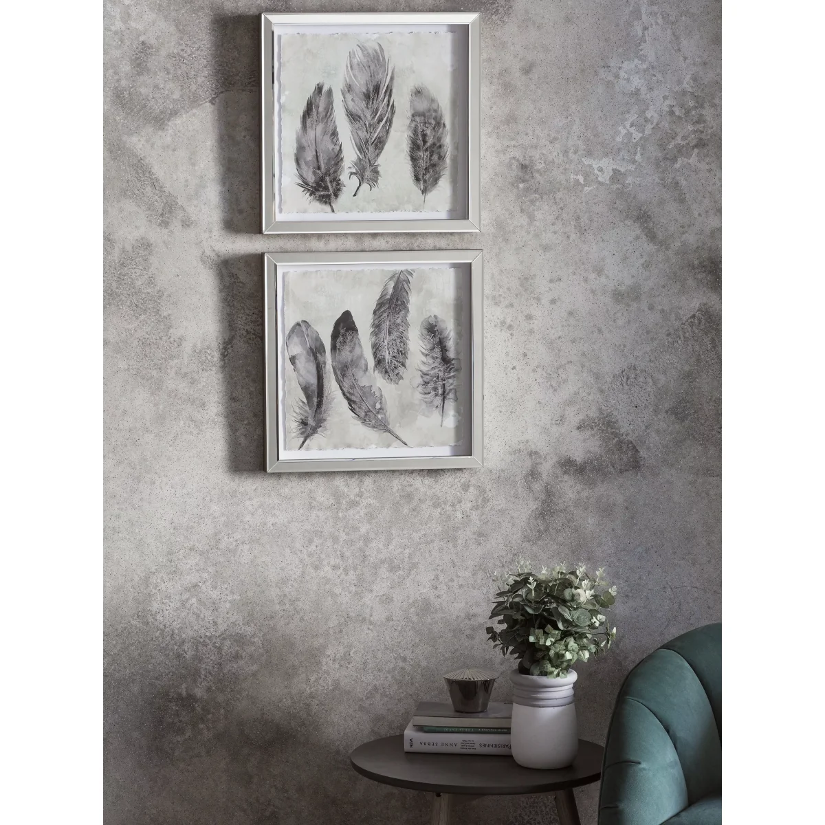 Painted Plumes - Framed Prints, Set of 2, 44 x 44cm, Grey/Silver – image 2