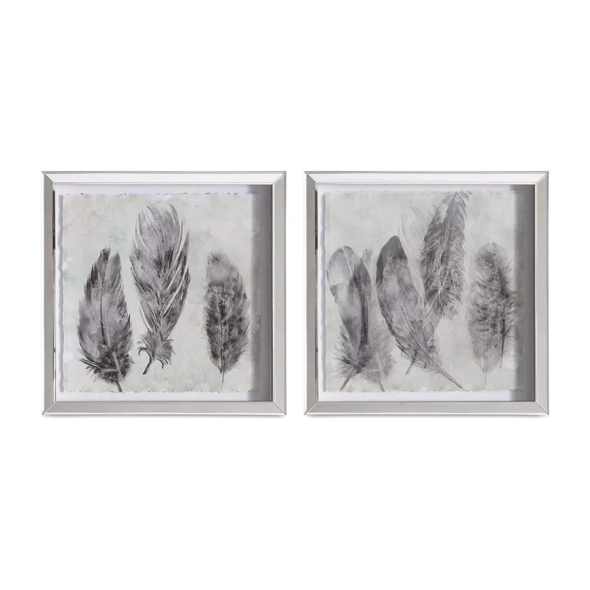 Painted Plumes - Framed Prints, Set of 2, 44 x 44cm, Grey/Silver – image 1