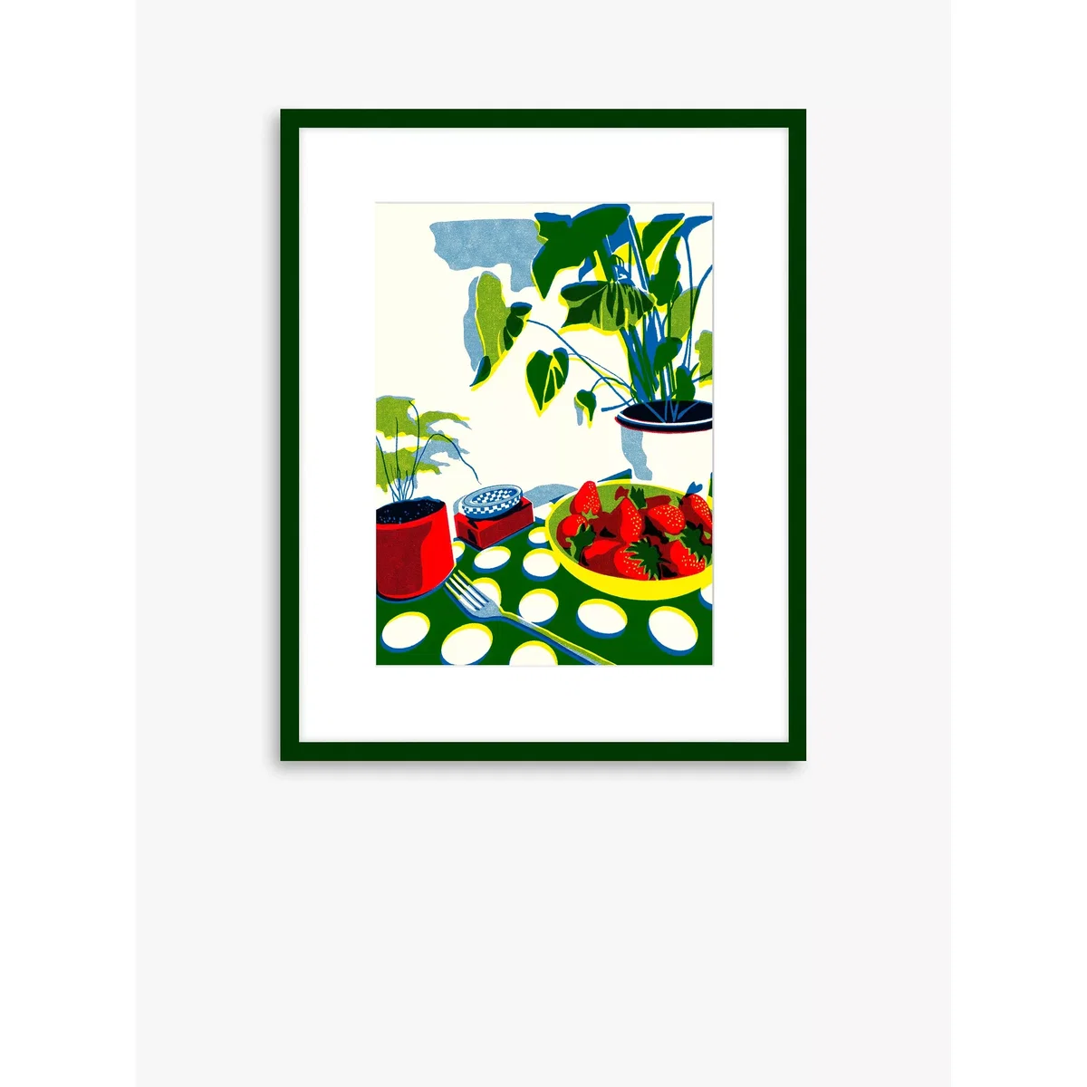 Becky Mann - 'Bowl of Strawberries' Framed Print & Mount, 52 x 42cm, Green/Multi – image 2