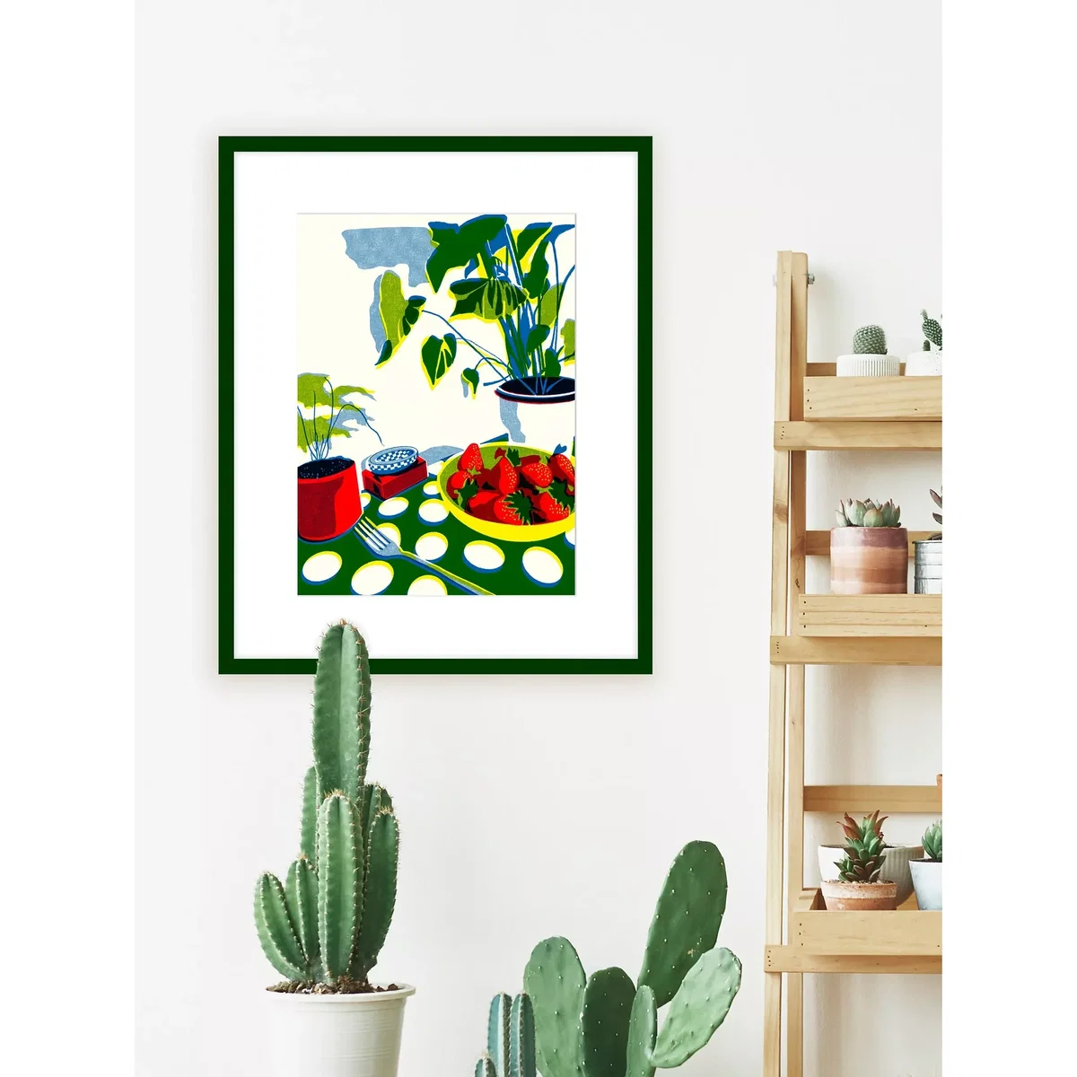 Becky Mann - 'Bowl of Strawberries' Framed Print & Mount, 52 x 42cm, Green/Multi – image 3