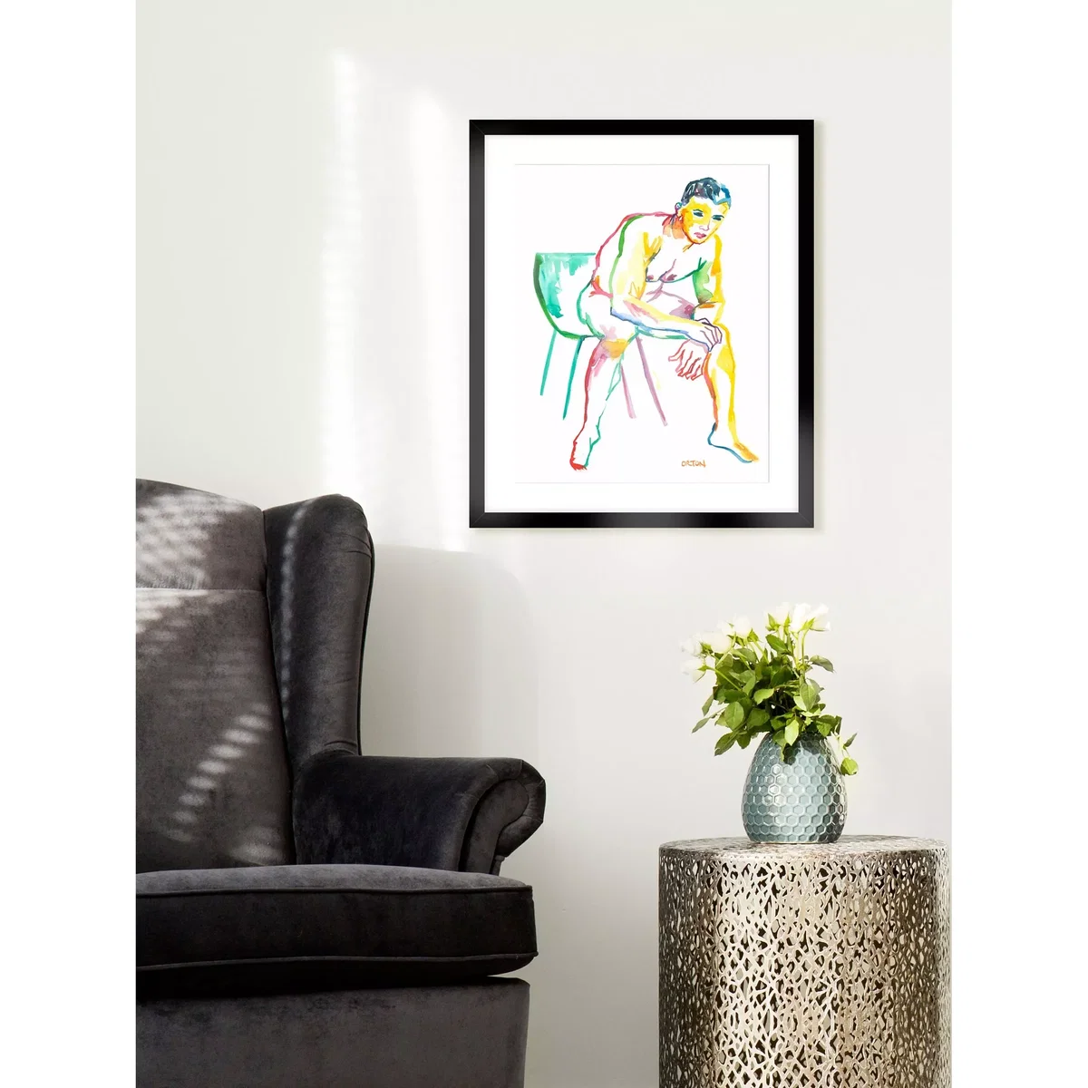 Andrew Orton - 'Male Nude II' Framed Print & Mount, 63.5 x 53.5cm, White/Multi – image 2