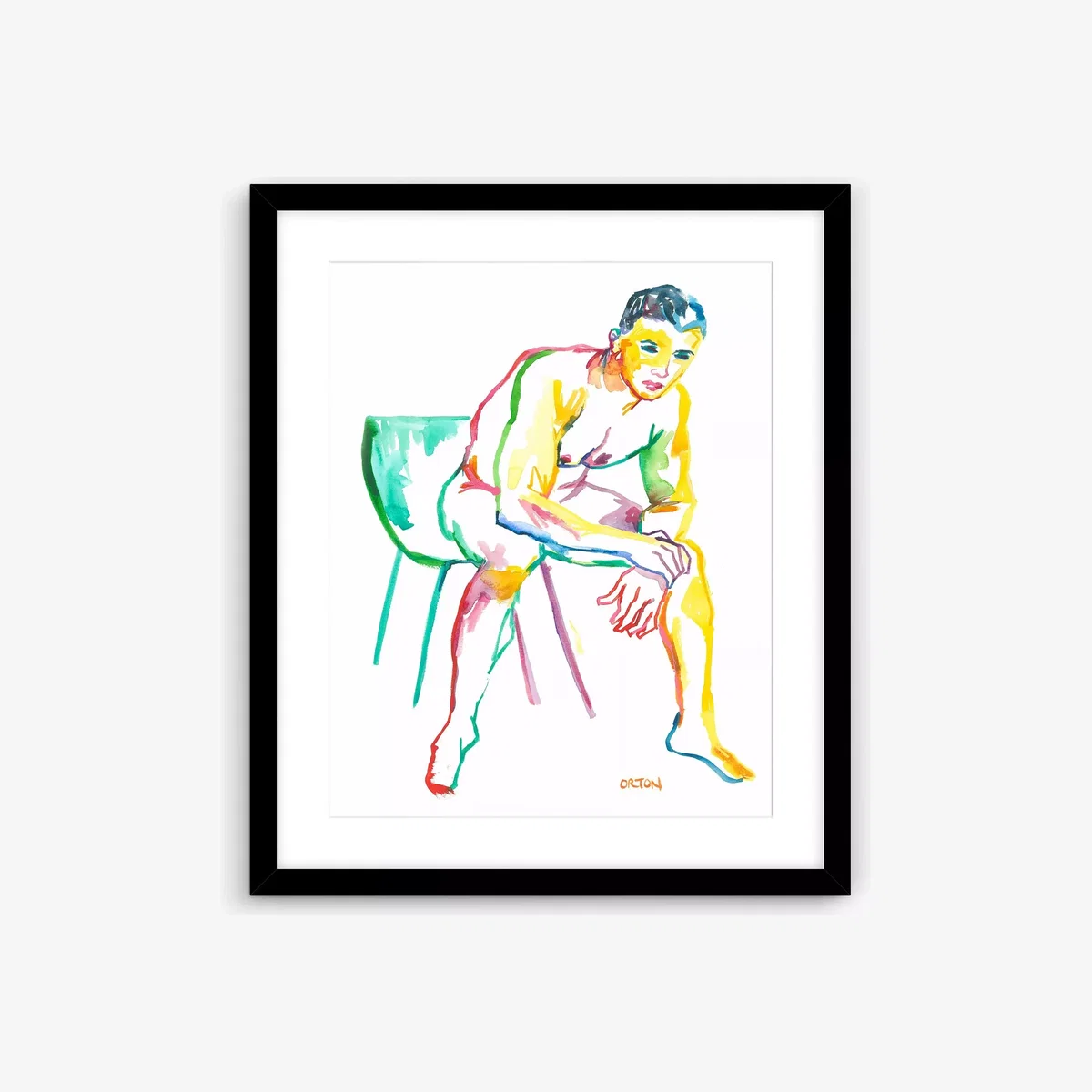 Andrew Orton - 'Male Nude II' Framed Print & Mount, 63.5 x 53.5cm, White/Multi – image 1