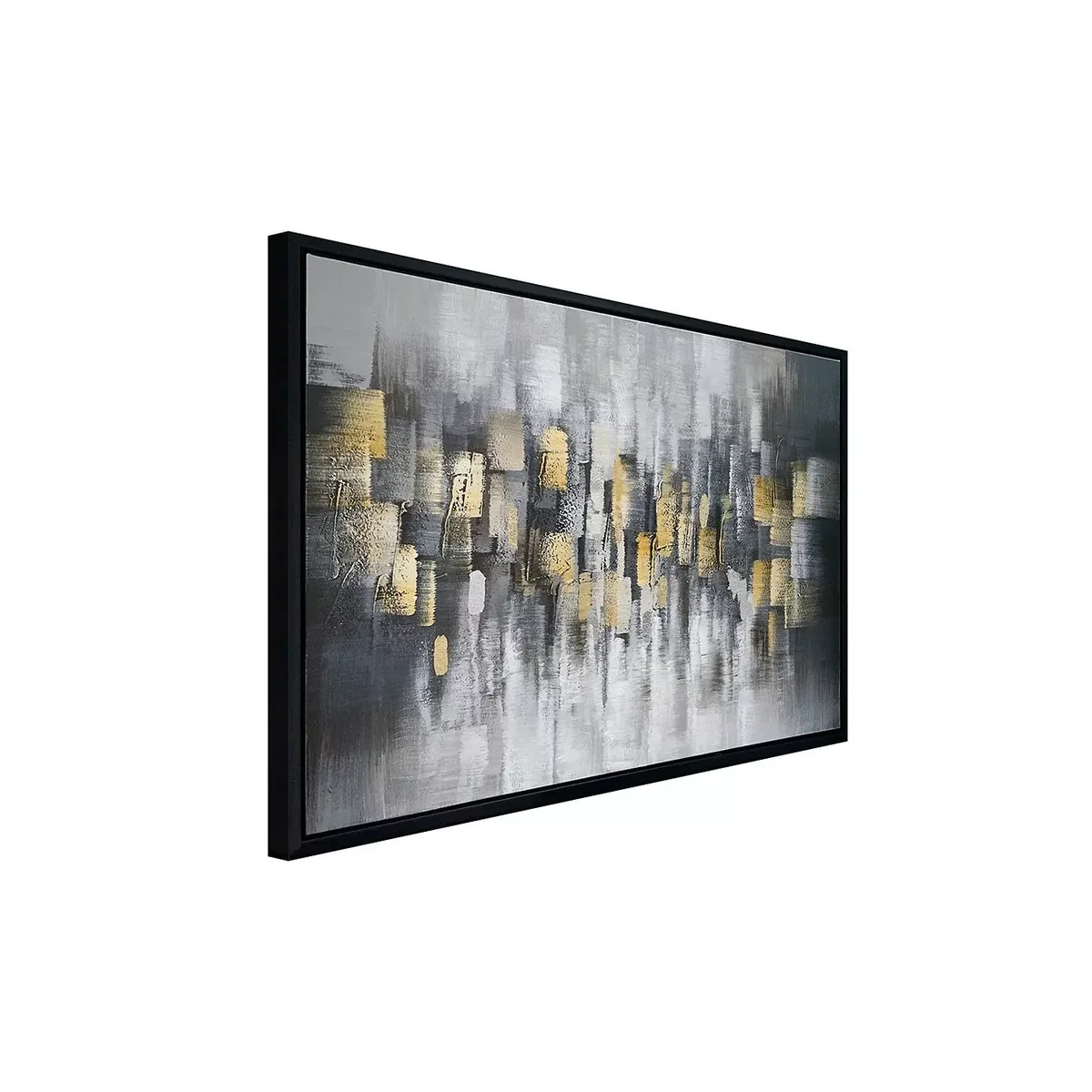 Thora - Hand-Painted Abstract Framed Canvas, 72 x 112cm, Yellow/Grey – image 2