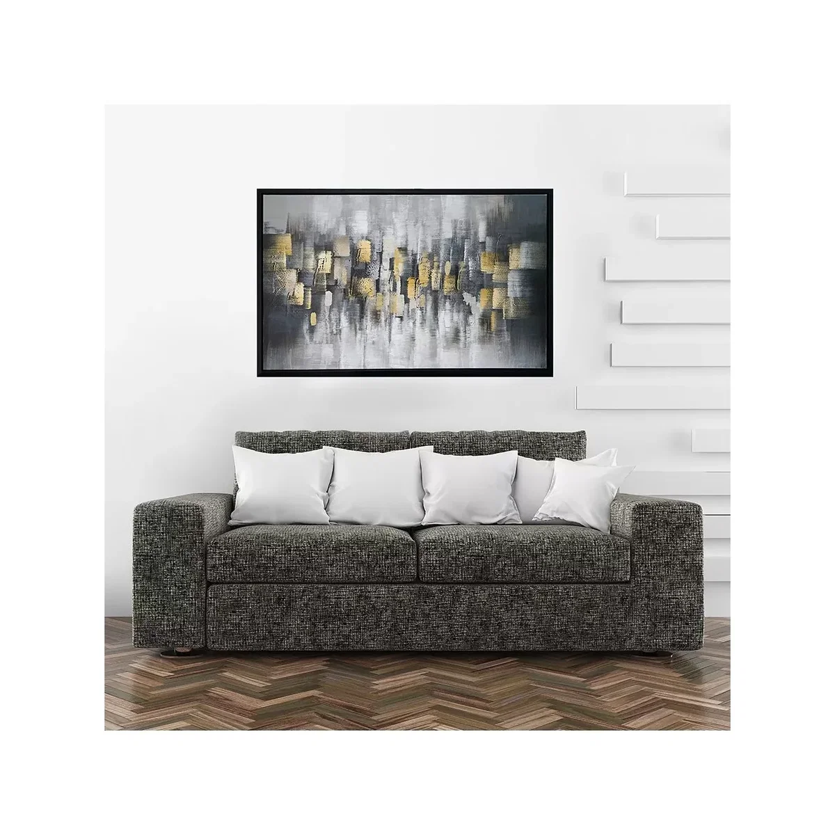 Thora - Hand-Painted Abstract Framed Canvas, 72 x 112cm, Yellow/Grey – image 3