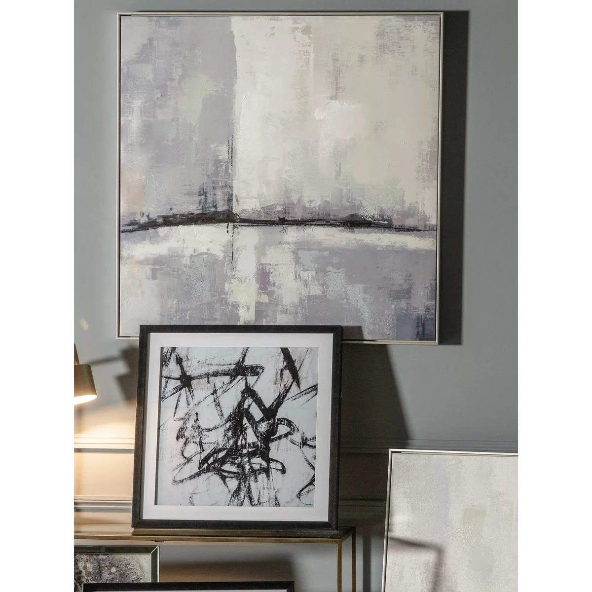 Urban City Skyline - Abstract Framed Canvas Print, 102.5 x 102.5cm, Grey/White – image 2