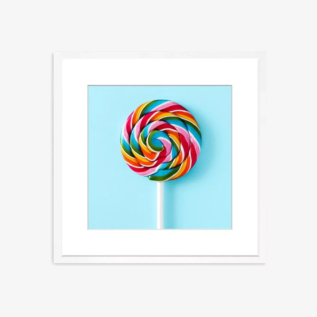 Swirl Lollipop Framed Print & Mount, 58 x 58cm, Blue/Multi