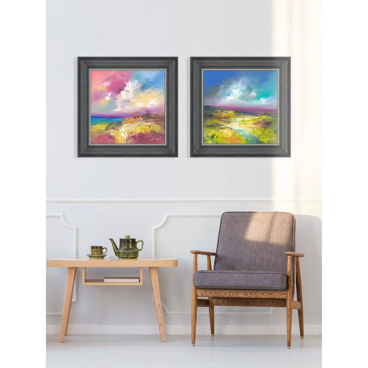 Anna Schofield - 'Field Calmness & Purple Valley' Framed Print, Set of 2, 53 x 53cm, Multi – image 2