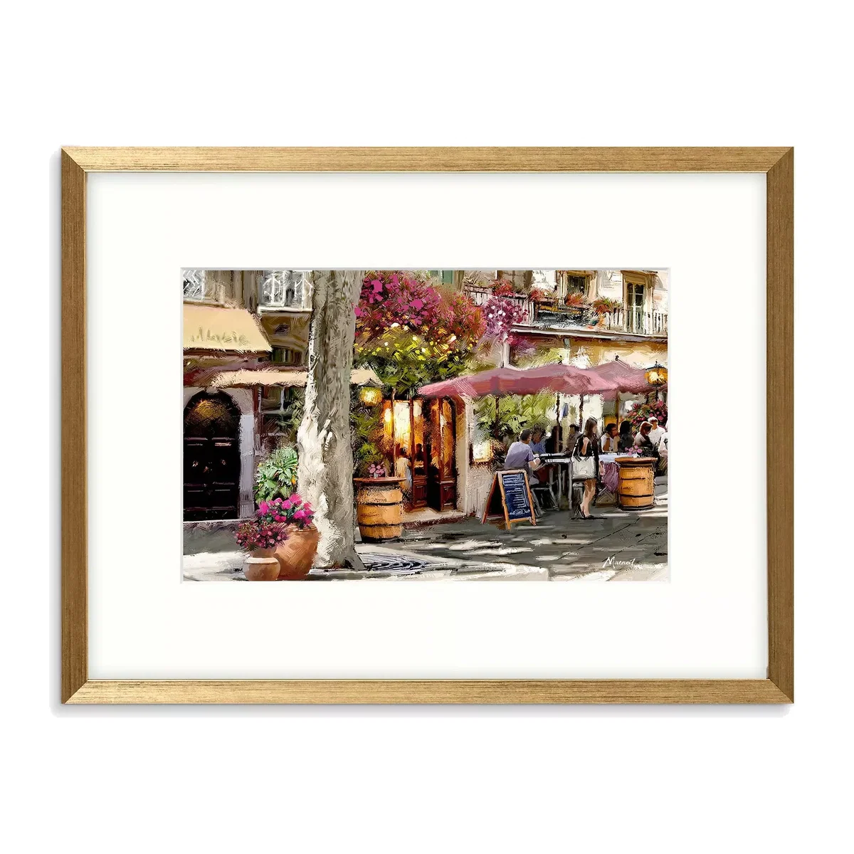 Richard Macneil - 'European Cafe Scene I' Framed Print & Mount, 32 x 42cm, Multi