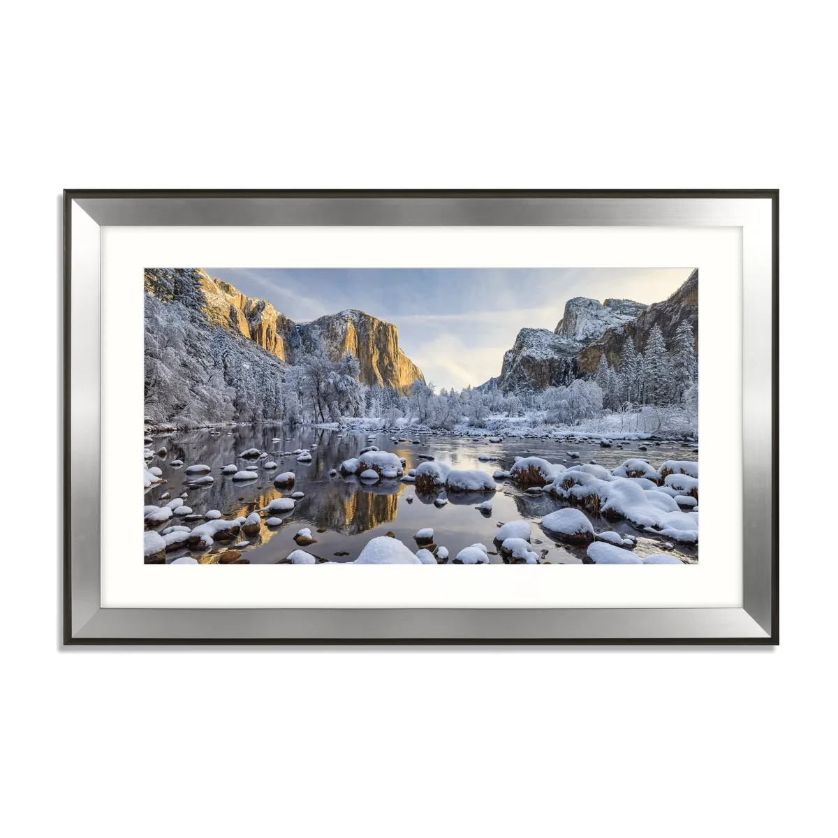 Justin Minns - 'Valley View Winter - Yosemite National Park' Framed Print, 71.5 x 110.5cm, White/Multi – image 1
