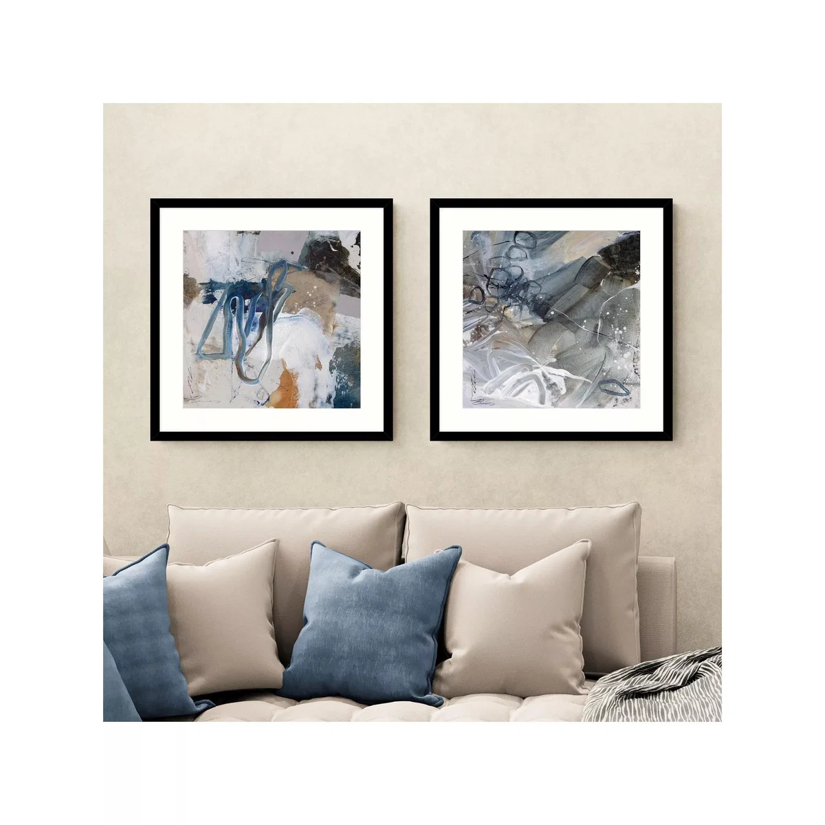 John Lewis Natasha Barnes 'Transition' Abstract Framed Print & Mount, Set of 2, 61.5 x 61.5cm, Blue – image 2