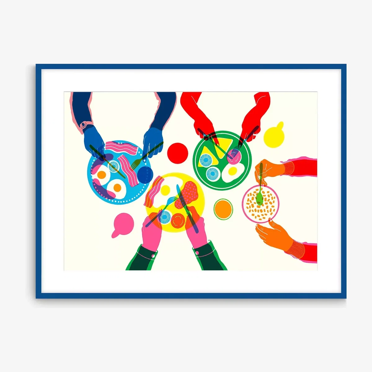 Becky Mann - 'Breakfast with Friends' Framed Print & Mount, 52 x 72cm, Blue/Multi – image 1