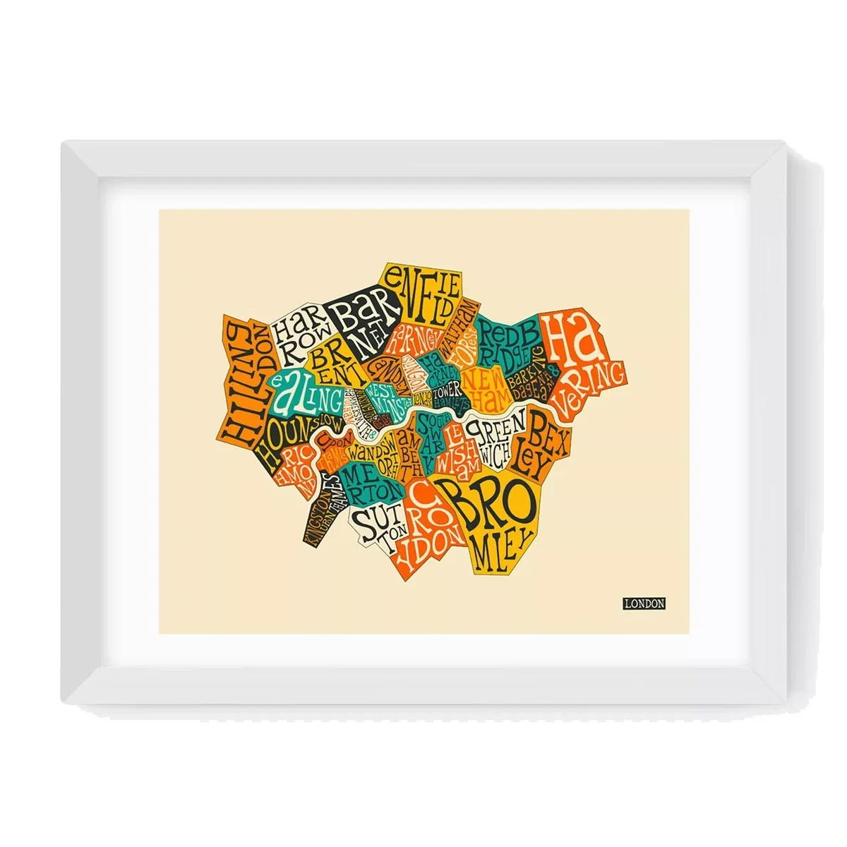 EAST END PRINTS Jazzberry Blue 'London Boroughs' Framed Print