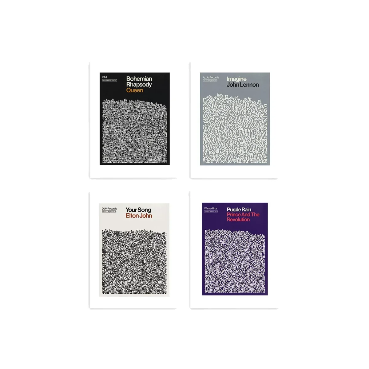 Reign & Hail - Music Lyrics Unframed Prints, Set of 4, 40 x 30cm, Assorted