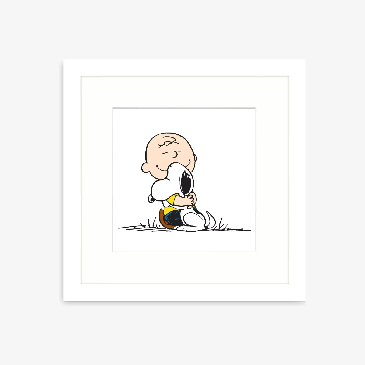 Peanuts - 'Snoopy & Charlie Brown Hug' Framed Print & Mount, 32 x 32cm, White/Multi