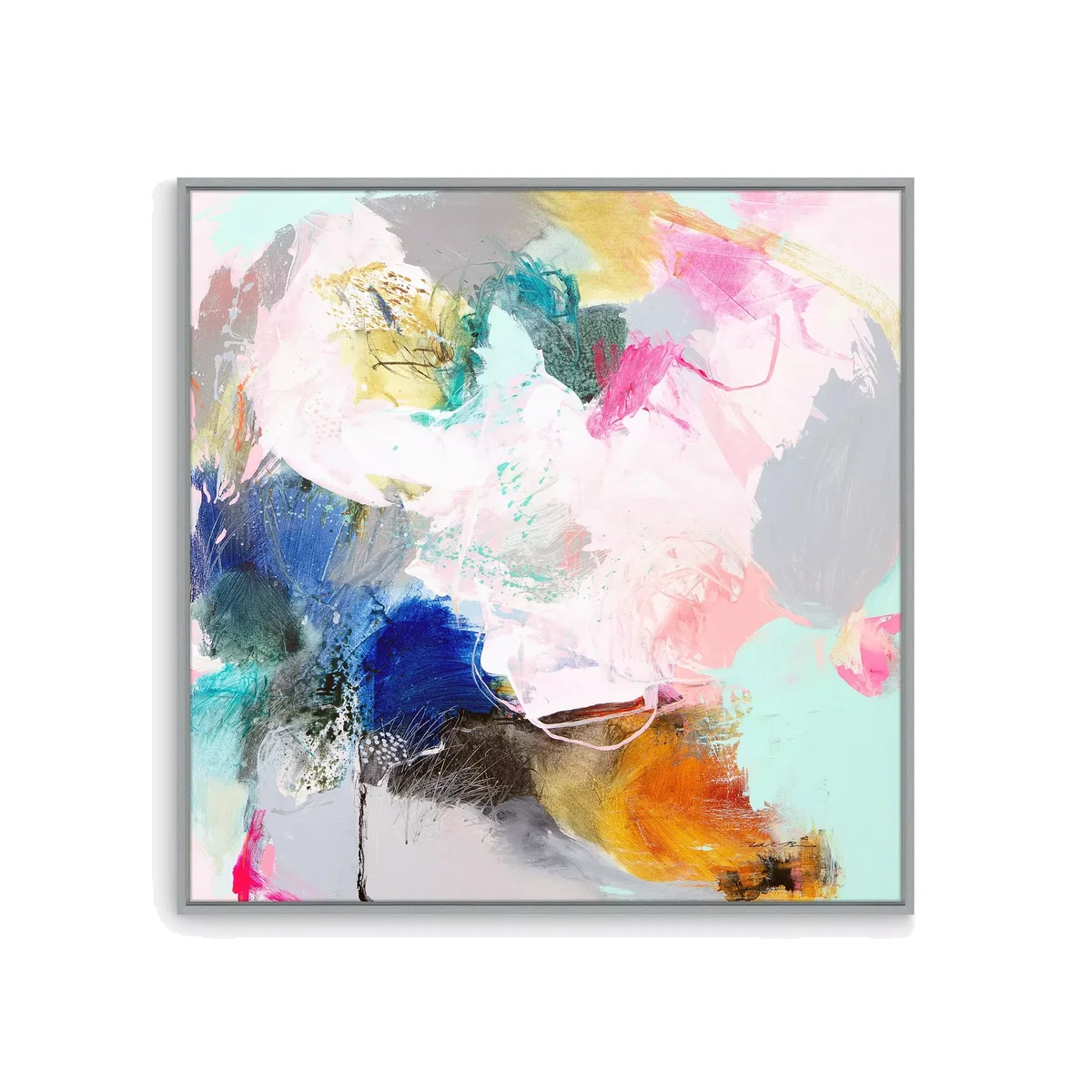 Natasha Barnes - 'Transformation' Abstract Framed Canvas Print, 84 x 84cm, White/Multi – image 1