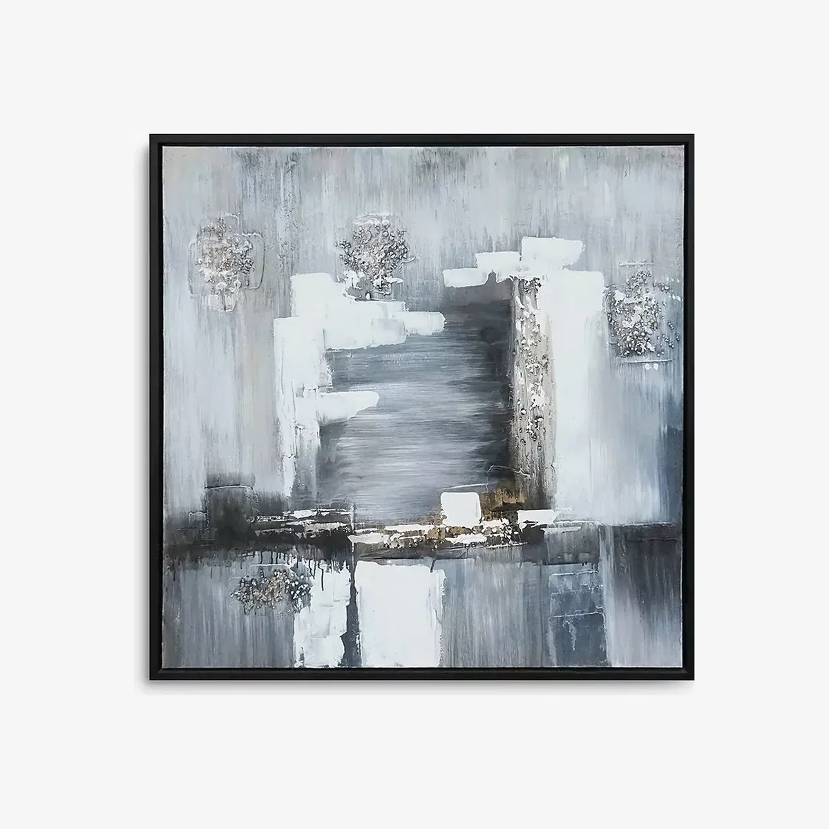 Tempest - Hand-Painted Monochrome Abstract Framed Canvas, 100 x 100cm, Black/Multi – image 1