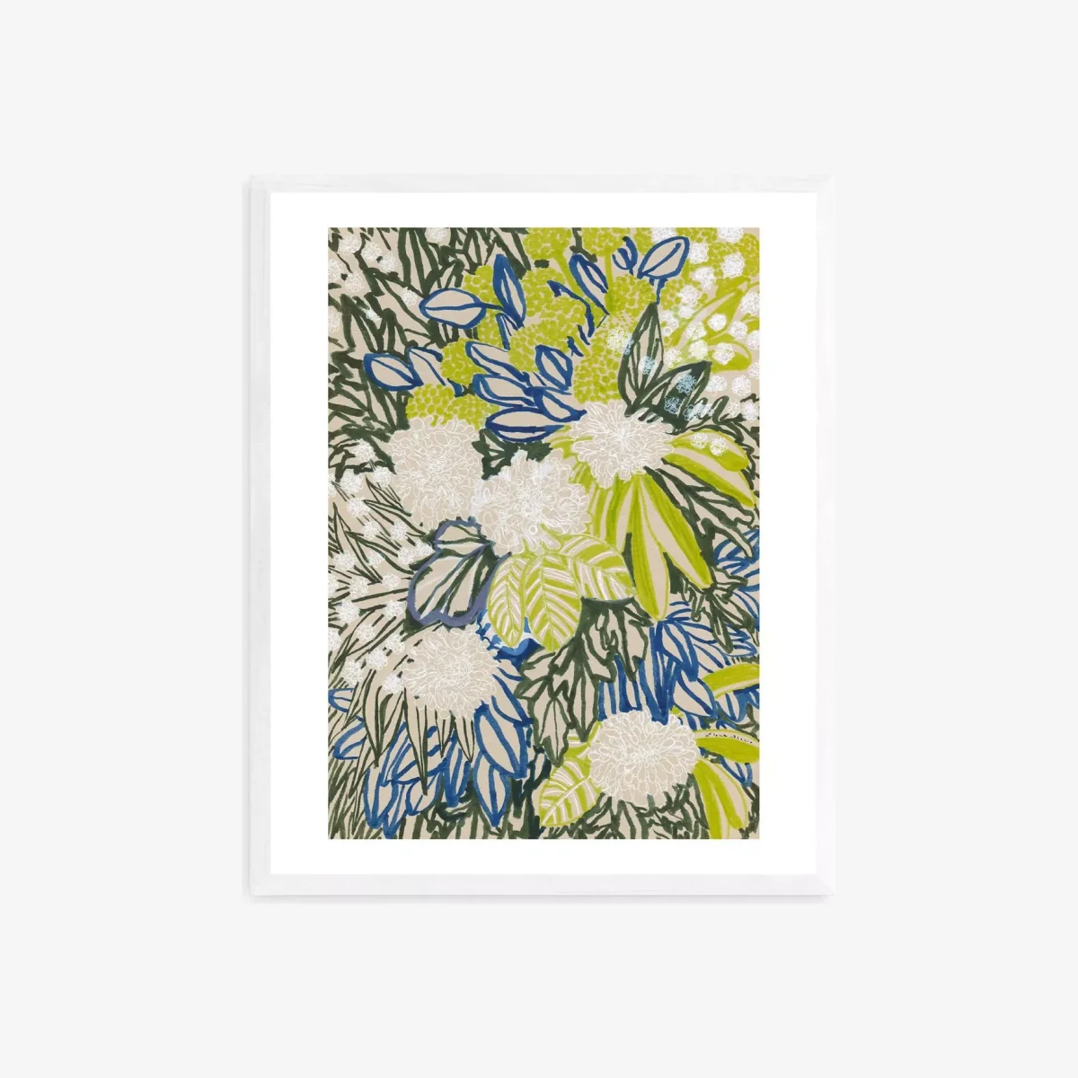 Elena Blanco - 'Ink Floral' Framed Print, 52 x 42cm, Green/Multi
