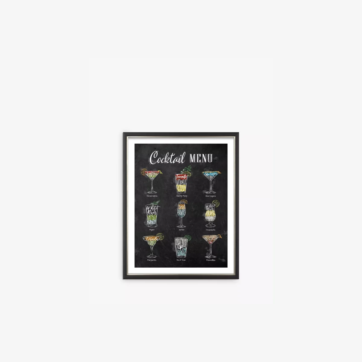 Anna Kozlenko - Cocktail Menu Framed Print & Mount, 38 x 30cm, Black/Multi – image 1