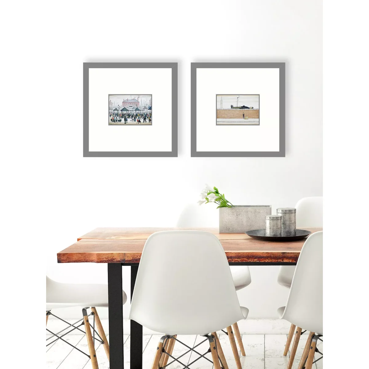 LS Lowry - 'Man Lying on a Wall' & 'Market Scene' Framed Print & Mount, Set of 2, 53.5 x 53.5cm, Multi – image 2