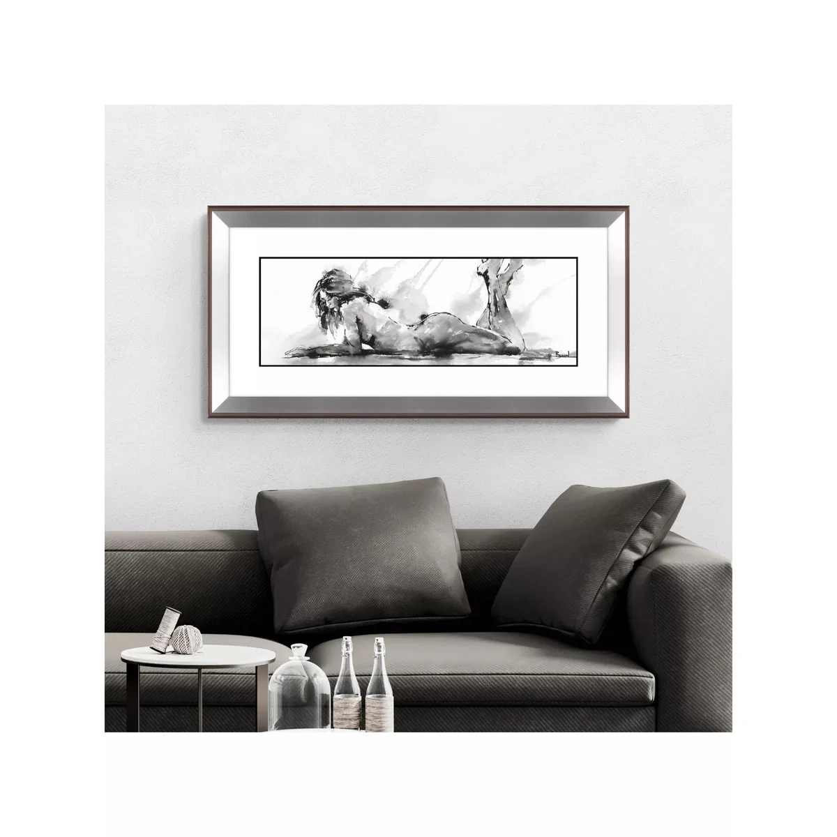 John Lewis Joanne Boon Thomas 'Laying Down Lady' Framed Print & Mount, 55.5 x 110.5cm, Black/White – image 2
