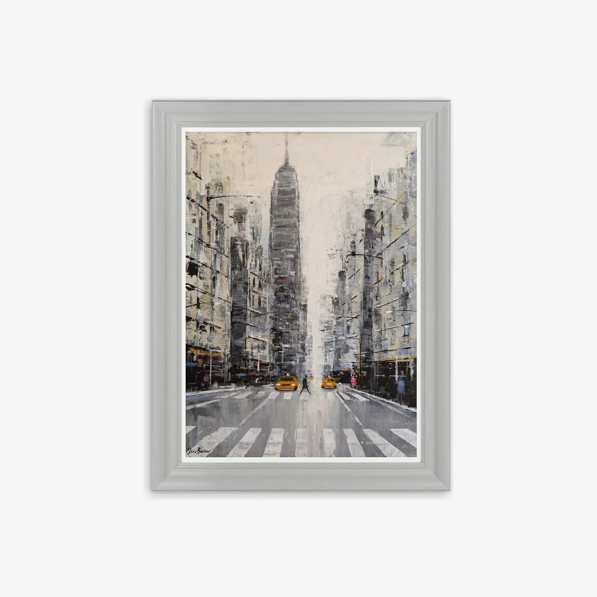Jon Barker - Two Taxis New York Framed Print, 82 x 62cm, Grey/Multi